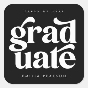 Zwart zwart Afstuderen met oud modern type Vierkante Sticker