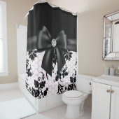 Zwart zwart bob-zwart Stencil-wit roze Douchegordijn (In situ)