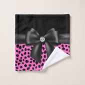 Zwart zwart bow-roze luipaard-zwart bad handdoek (Wasdoekje)