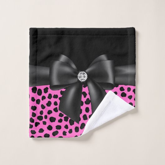 Zwart zwart bow-roze luipaard-zwart bad handdoek (Wasdoekje)
