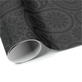 Zwart zwart-chromatische Paisley Pattern Cadeaupapier (Rol Hoek)