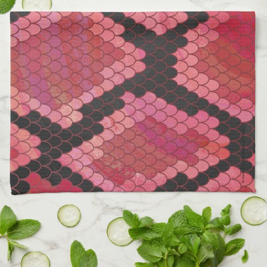 Zwart-zwart en rood afdrukken theedoek (Gevouwen)