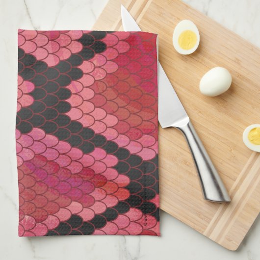 Zwart-zwart en rood afdrukken theedoek (Quarter Fold)