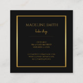 Zwart zwart goud en roze bloemen en stripes vierkante visitekaartje (Achterkant)