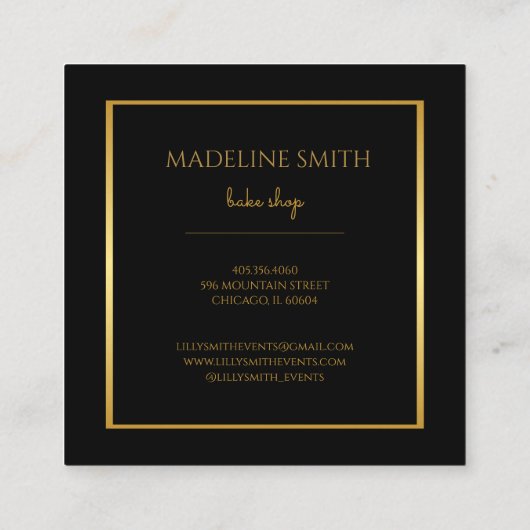 Zwart zwart goud en roze bloemen en stripes vierkante visitekaartje (Achterkant)