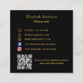 Zwart zwart goud QR-code elegant script Vierkante Visitekaartje (Achterkant)