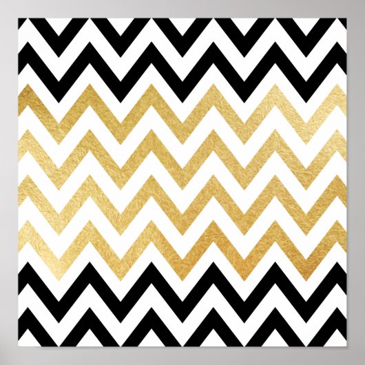 Zwart zwart goudfaux-bladchevron-patronen poster (Voorkant)