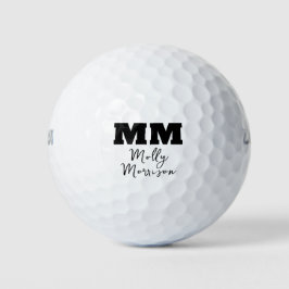 Zwart zwart kalligrafie monogram en naam golfballen