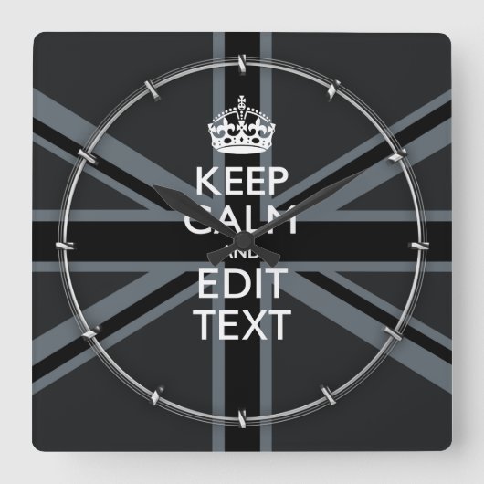 Zwart zwart, kalm, Jouw tekst-Unievlak Vierkante Klok (Voorkant)