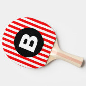 Zwart zwart monogram rode witte strepen tafeltennisbatje (Zijkant)