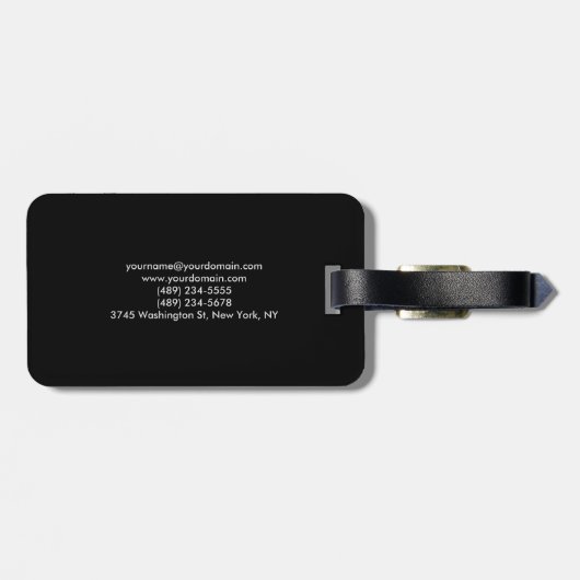 Zwart zwart monogram uniek bagagelabel (Achterkant horizontaal)