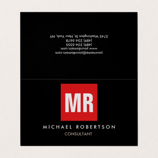 Zwart zwart monogram uniek visitekaartje (Buitenkant ongevouwen)