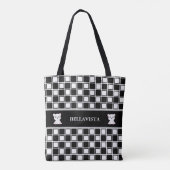 Zwart zwart schaakpatroon en poolberen tote bag (Achterkant)