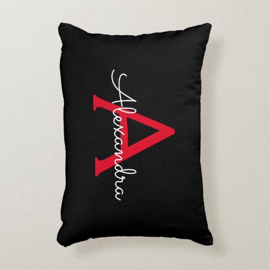 Zwart zwart script meisjesmonogram naam accent kussen (Voorkant(Verticaal))