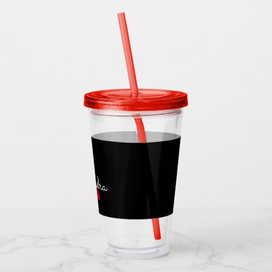 Zwart zwart script meisjesmonogram naam acryl drinkbeker (Links)