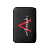 Zwart zwart script meisjesmonogram naam badmat (Voorkant Verticaal)