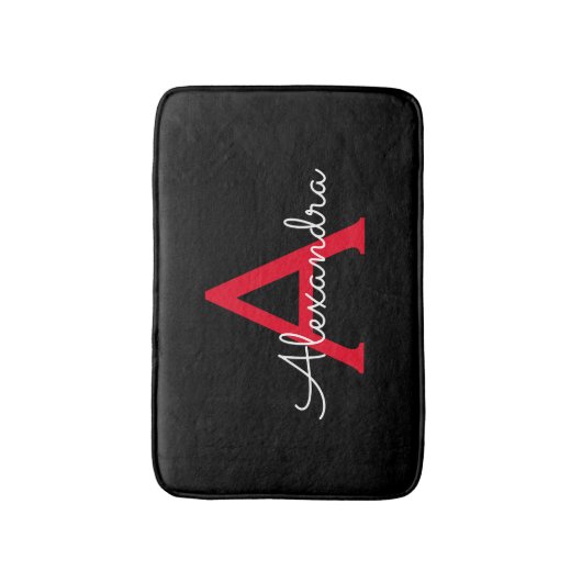 Zwart zwart script meisjesmonogram naam badmat (Voorkant Verticaal)