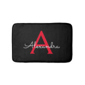Zwart zwart script meisjesmonogram naam badmat (Voorkant)