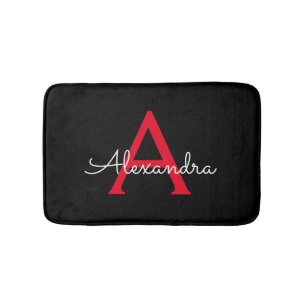 Zwart zwart script meisjesmonogram naam badmat