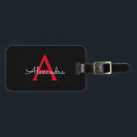 Zwart zwart script meisjesmonogram naam bagagelabel<br><div class="desc">Zwart en rood Monogram Voeg je eigen naam Script Bagagetas Label De tas label maakt de perfecte lieve 16 jarig,  bruiloft,  vrijgezellenfeest,  baby shower of vrijgezellenfeest cadeau voor iemand die haar kamer in stijl versieren.</div>