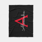 Zwart zwart script meisjesmonogram naam fleece deken (Voorkant)