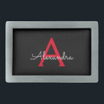 Zwart zwart script meisjesmonogram naam gesp<br><div class="desc">Zwart en Rood Eenvoudig Script Monogram Naam Belt Buckle. Dit maakt het perfecte afstuderen,  zoet 16 16th,  18th,  21st,  30th,  40th,  50th,  60th,  70th,  80th,  90th,  100th Birthday,  bruiloft,  vrijgezellenfeest,  jubileum,  baby shower of vrijgezellenfeest cadeau voor iemand die houdt van glamoureuze luxe en chique stijlen.</div>