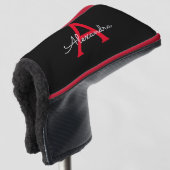 Zwart zwart script meisjesmonogram naam golfheadcover (3/4 voorkant)