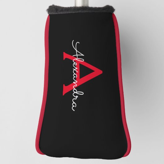 Zwart zwart script meisjesmonogram naam golfheadcover (Draai 90)