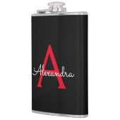 Zwart zwart script meisjesmonogram naam heupfles (Links)