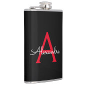 Zwart zwart script meisjesmonogram naam heupfles (Rechts)