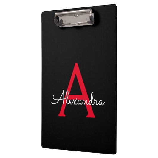 Zwart zwart script meisjesmonogram naam klembord (Links)