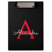 Zwart zwart script meisjesmonogram naam klembord (Voorkant)