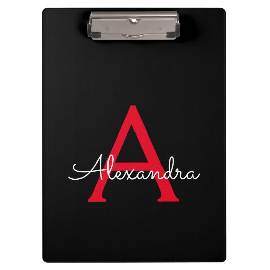 Zwart zwart script meisjesmonogram naam klembord (Voorkant)