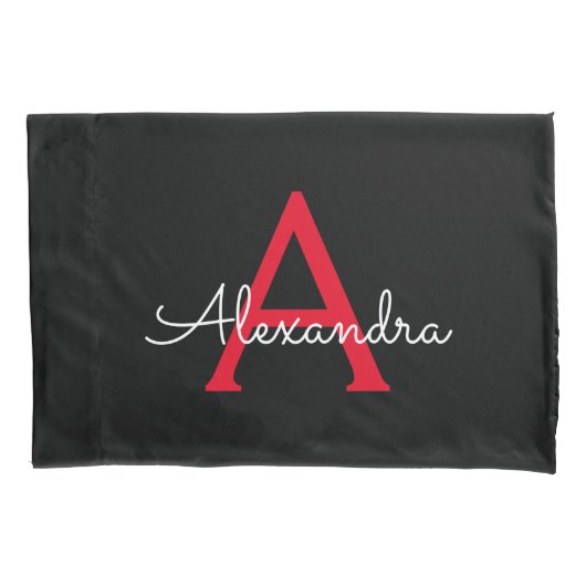 Zwart zwart script meisjesmonogram naam kussensloop (Voorkant)