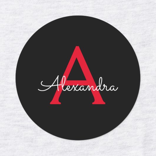 Zwart zwart script meisjesmonogram naam labels (Design 1)