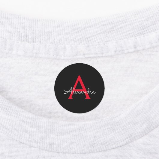 Zwart zwart script meisjesmonogram naam labels (Aangebracht)