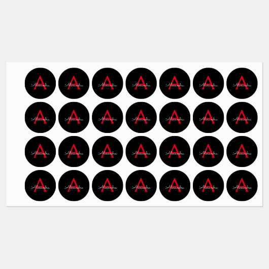 Zwart zwart script meisjesmonogram naam labels (Vel)