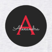 Zwart zwart script meisjesmonogram naam labels (Design 2)