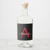 Zwart zwart script meisjesmonogram naam likeurfles etiket (Voorkant)