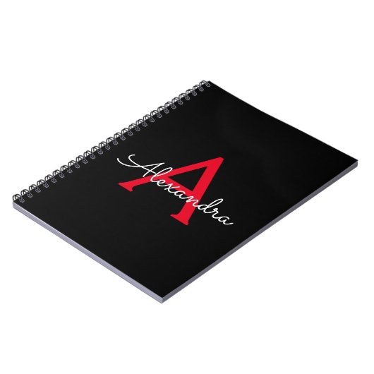 Zwart zwart script meisjesmonogram naam notitieboek (Linkerzijde)