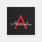 Zwart zwart script meisjesmonogram naam servet (Voorkant)