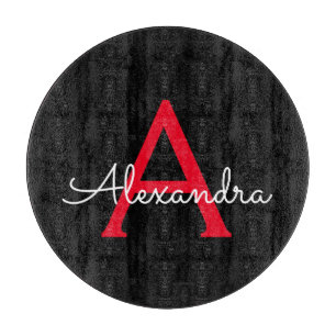 Zwart zwart script meisjesmonogram naam snijplank