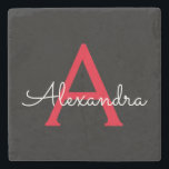 Zwart zwart script meisjesmonogram naam stenen onderzetter<br><div class="desc">Zwart en Rood Eenvoudig Script Monogram Naam Steen Tegel. Dit maakt het perfecte afstuderen,  lieve 16 jarige,  bruiloft,  vrijgezellenfeest,  jubileum,  baby shower of vrijgezellenfeest cadeau voor iemand die houdt van glamoureuze en chique stijlen.</div>