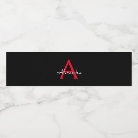 Zwart zwart script meisjesmonogram naam waterfles etiket (Enkel label)