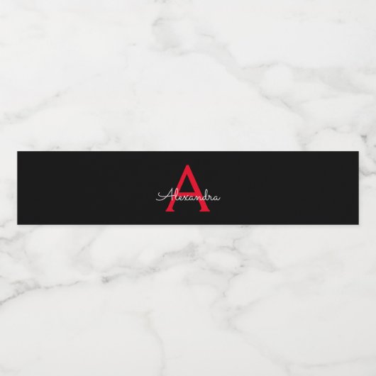 Zwart zwart script meisjesmonogram naam waterfles etiket (Enkel label)