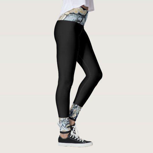 Zwart/Zwart Wit Abstract Taille Enkelrand Leggings (Rechts)