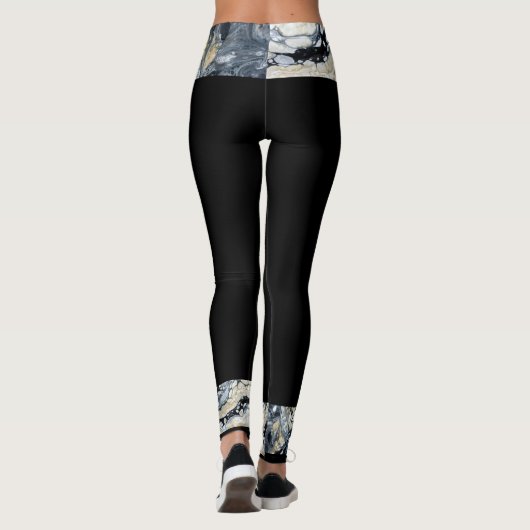 Zwart/Zwart Wit Abstract Taille Enkelrand Leggings (Achterkant)