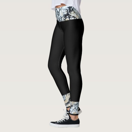 Zwart/Zwart Wit Abstract Taille Enkelrand Leggings (Links)