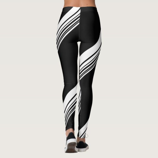 Zwart zwart wit modern patroon dik leggings (Achterkant)