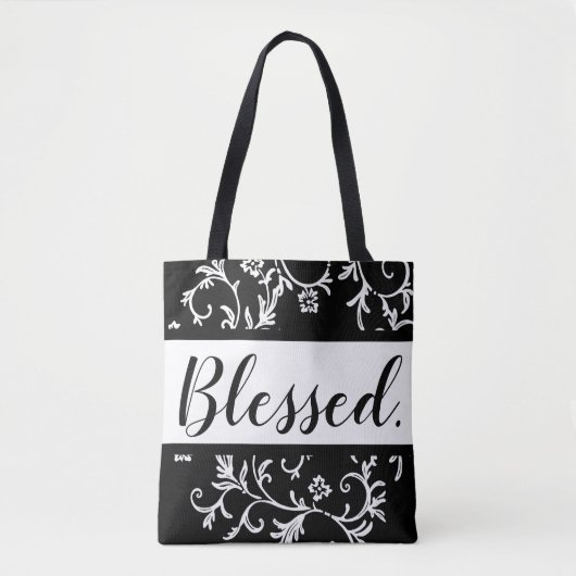 Zwart zwart-wit, modern script, Christelijk Tote Bag (Voorkant)